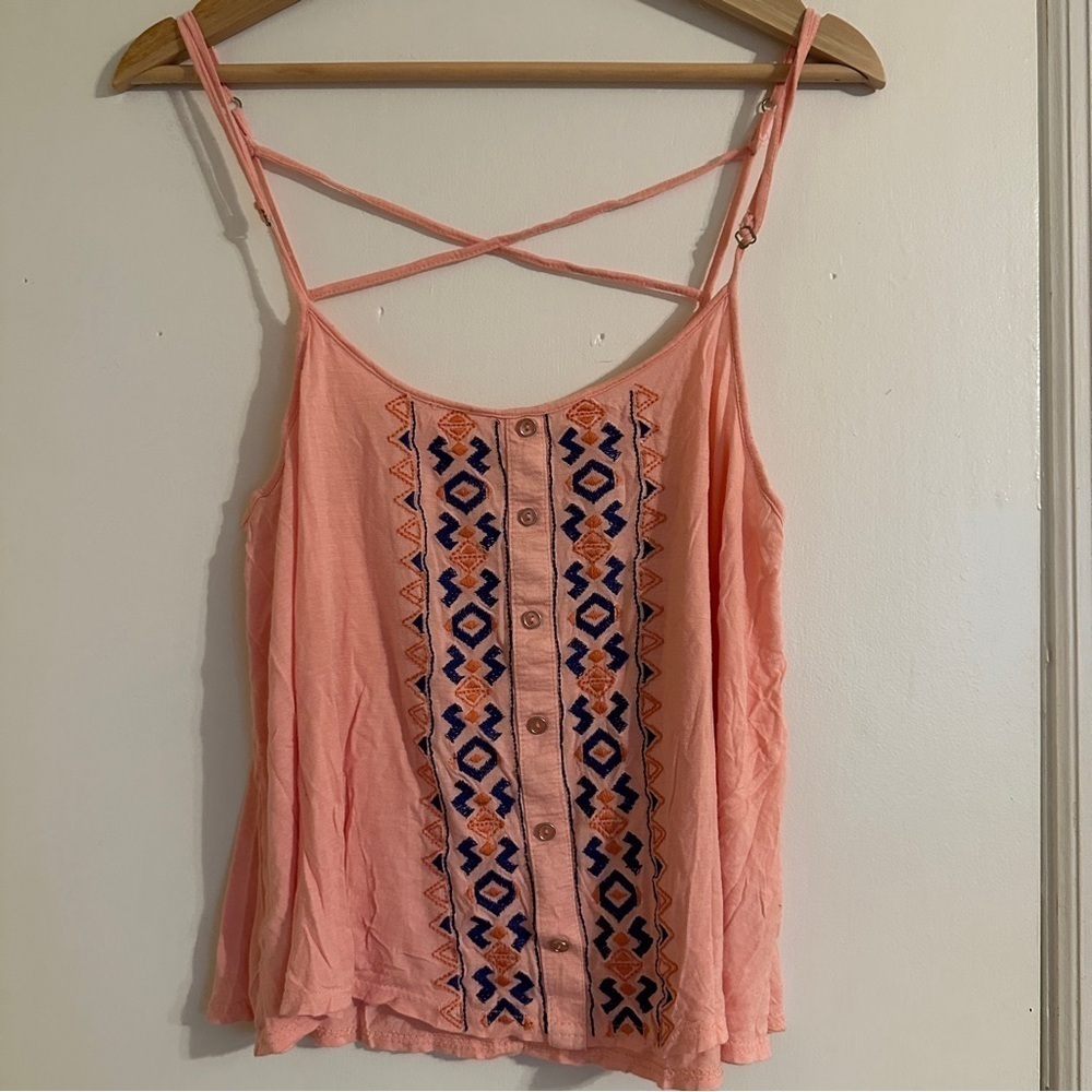 EAM Embroidered Tank Strappy Back Women M